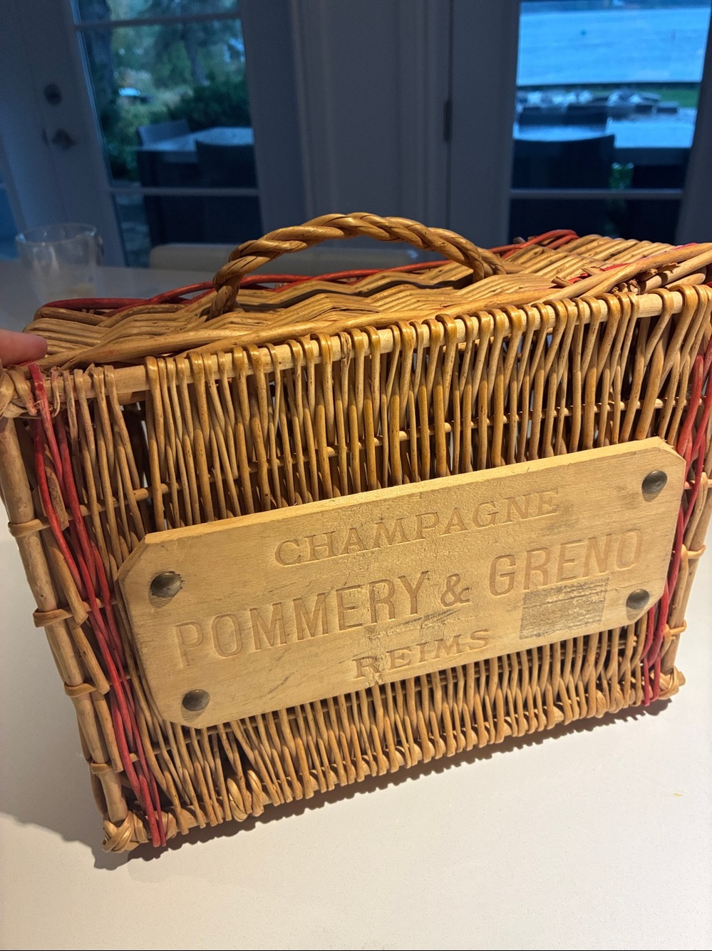 Small Wicker Champagne Picnic Basket - Natural and Red